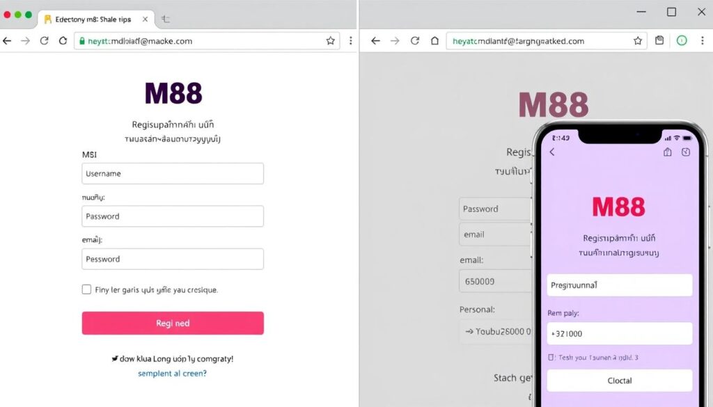 หน้าจอการสมัคร M88 แสดงฟอร์มลงทะเบียน หน้าจอการสมัคร M88 แสดงฟอร์มลงทะเบียน